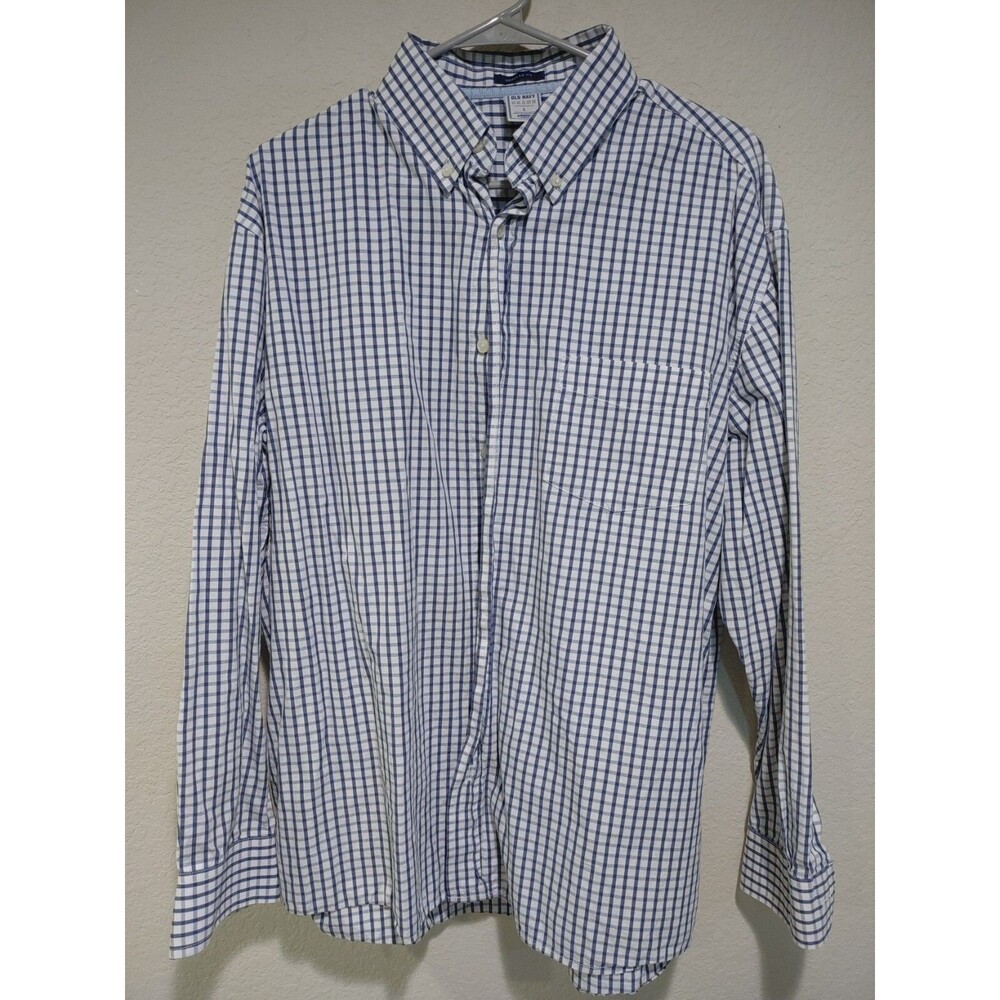 Old Navy Regular Fit White Plaid Button Up Long Sleeve Shirt Size Large